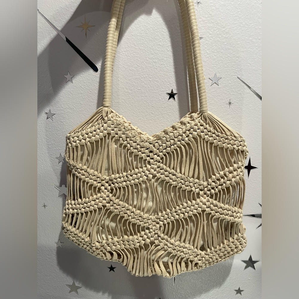 London Kaye Woven Cotton Macrame Shoulder Tote Bag